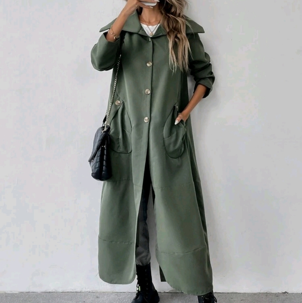 Casual Solid Color Double Pocket Long Jacket - Picture 7 of 7